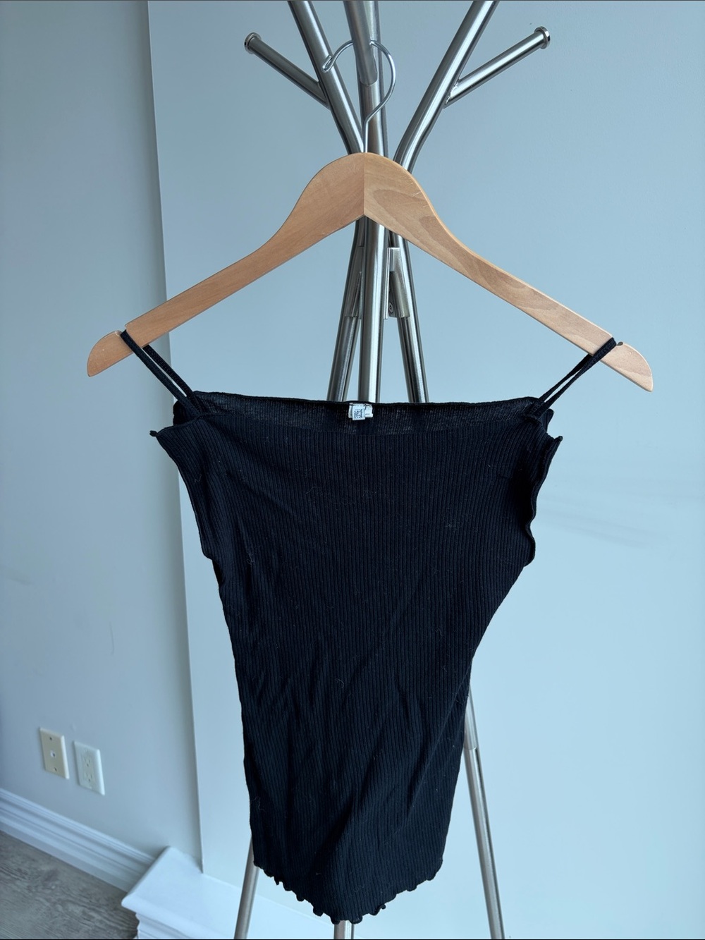 Baserange Black Ribbed Spaghetti-Strap Tank Top